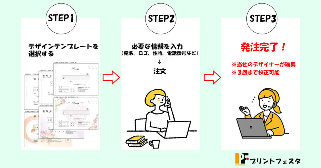 プリントフェスタでの領収書をデザインテンプレートを選択して注文する方法