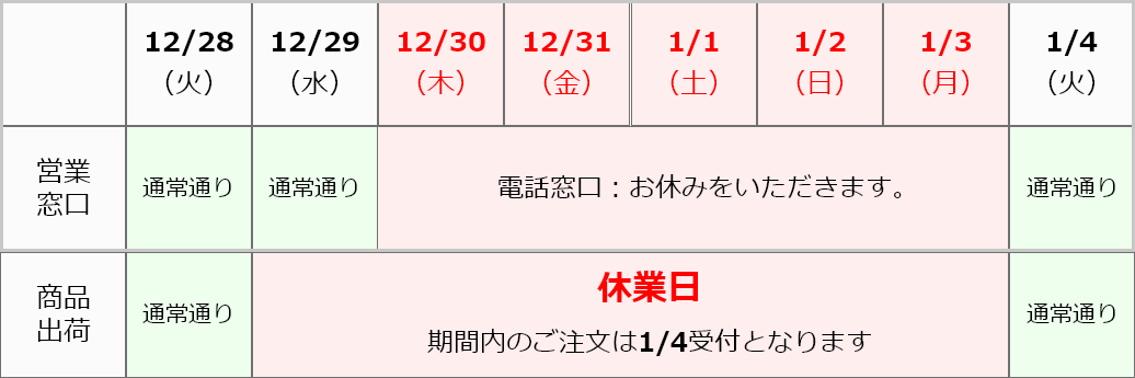 2021年～2022年、年末年始の営業について