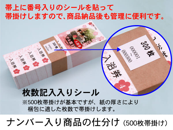 (シートタイプ)色上質紙 回数券 枚数記入入りシール 500枚帯掛け