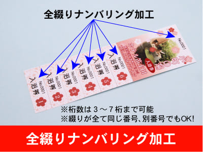 入浴回数券,温泉回数券など 全綴りナンバリング加工