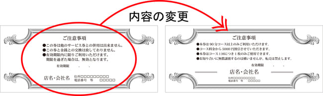 裏面、内容の変更