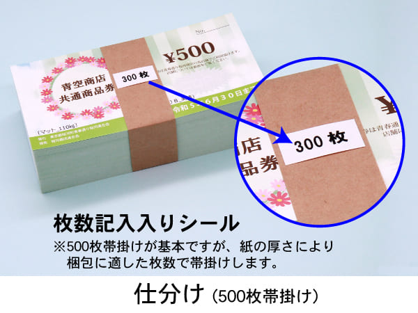 金券,ギフト券,商品券など 枚数記入入りシール 500枚帯掛け