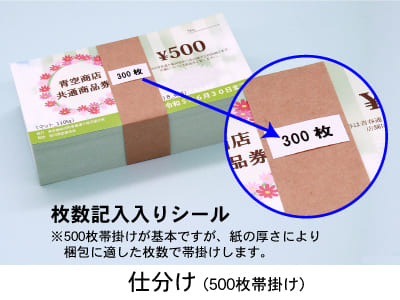 引換券,招待券など 枚数記入入りシール 500枚帯掛け