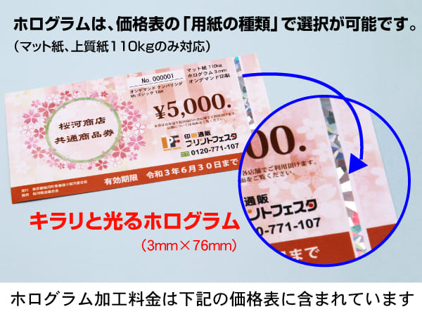 ホログラム付き金券,商品券など 偽造防止対策 ホログラム加工