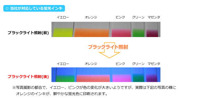 蛍光インキの種類 当社対応