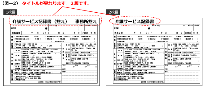 複写式 介護、看護伝票の「版替え」について 2枚複写の1・2枚目別版